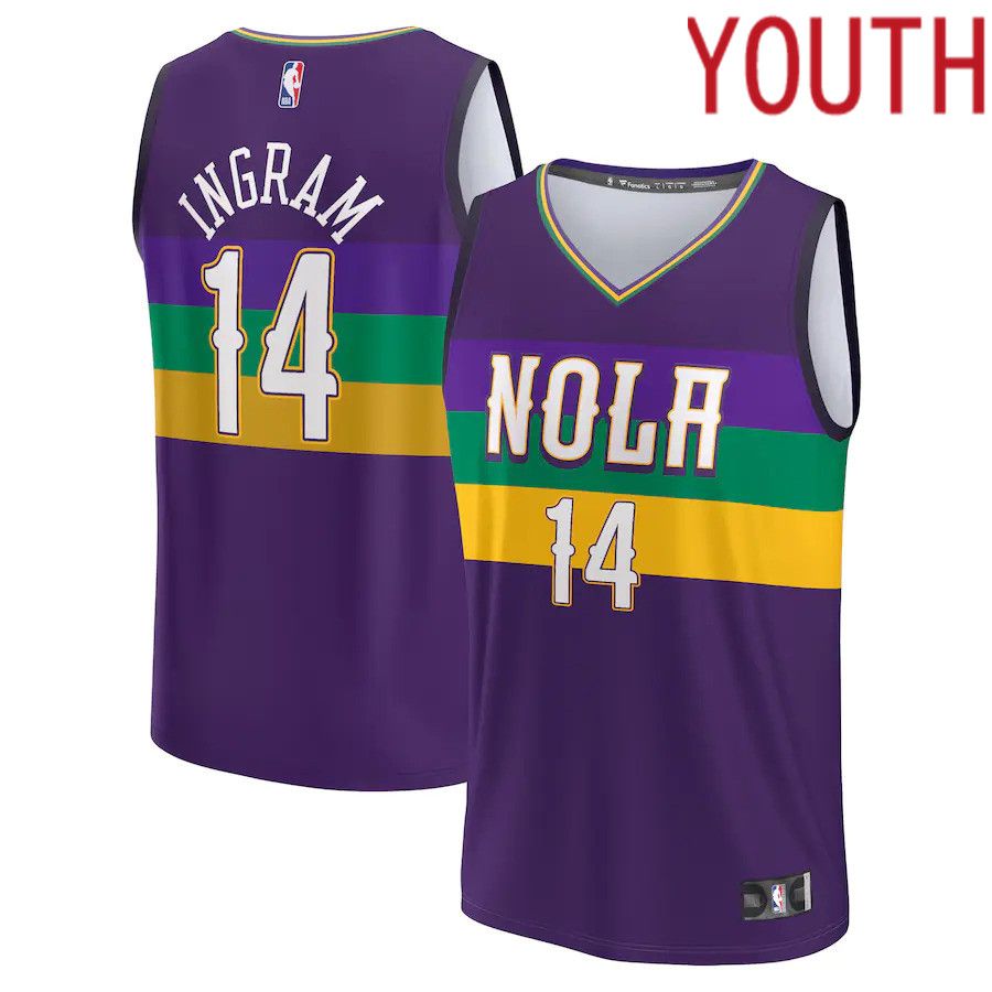 Youth New Orleans Pelicans #14 Brandon Ingram Fanatics Branded Purple City Edition 2022-23 Fastbreak NBA Jersey->new orleans pelicans->NBA Jersey